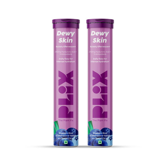 PLIX - THE PLANT FIX Hyaluronic Acid 15 Effervescent Tablets For Radiant Skin | Blueberry Flavor Pack Of 2 | Supports Skin Hydration | Helps To Reduce Fine Lines | Vegan, 2 count, 15 capsules
