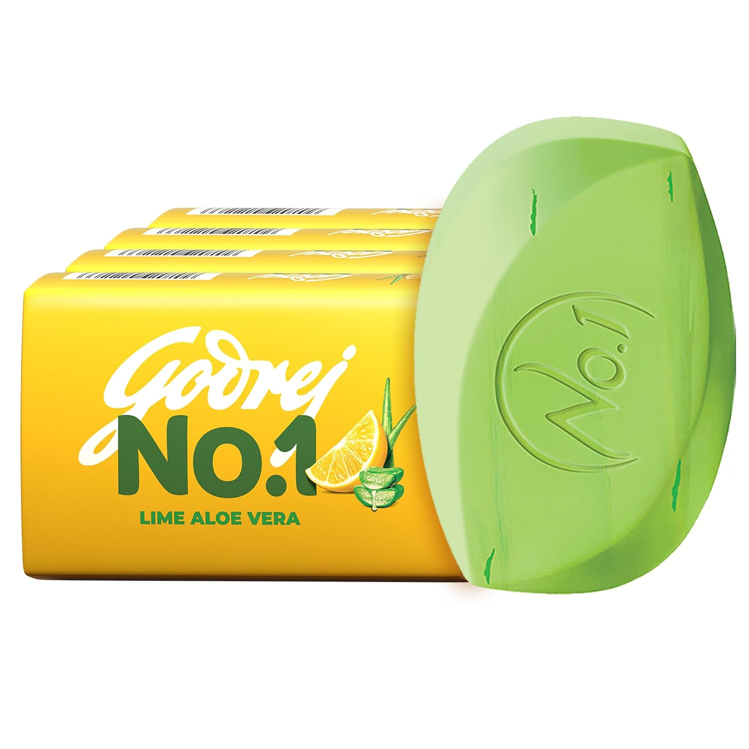 Godrej No. 1 Bathing Soap Lime & Aloe Vera – Grade 1 Soap & Long-lasting Fragrance, Combo Pack of 4 (150g each)