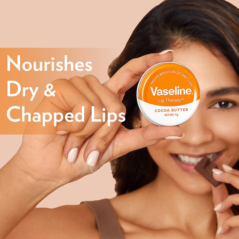 Vaseline Lip Tins Cocoa Butter, 17g | Infused with Cocoa Butter for Hydration & Glossy Shine Softline