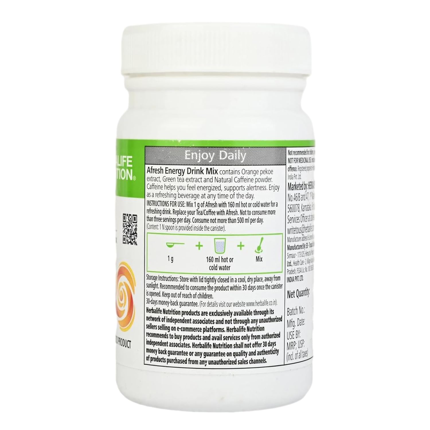 Herbalife Afresh Energy Drink Mix - 50 gm - Peach