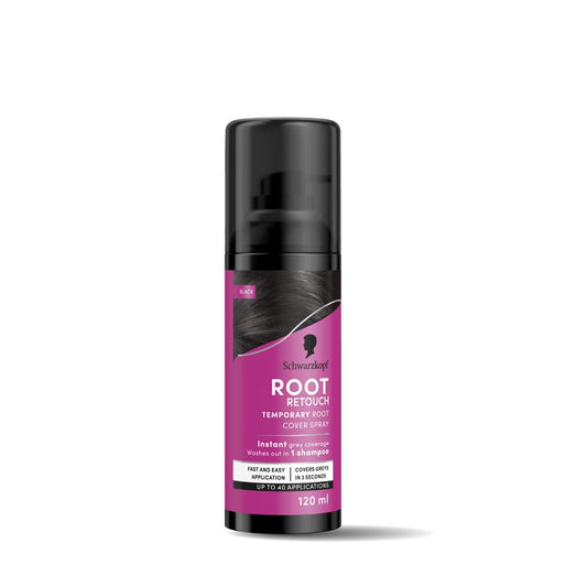 Schwarzkopf Root Retouch Instant Grey Hair Concealer Spray Sweat And Rain Resistant, Matte Finish Perfect Coverage | Upto 40 Fast and Easy Applications | Unisex| For All Hair Types, Black, 120ML
