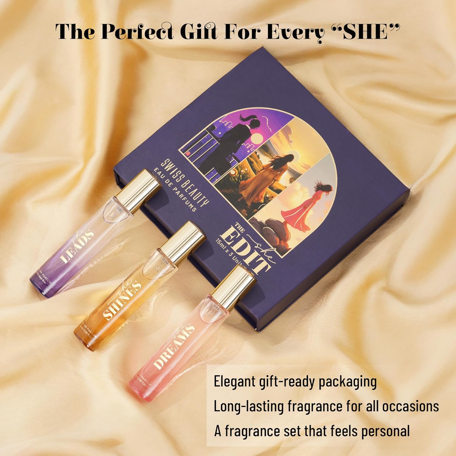 Swiss Beauty The She Edit | 3-In-1 Perfume Gift Box | Long-Lasting Fragrances | Travel-Friendly | Perfect For Gifting | 45ml