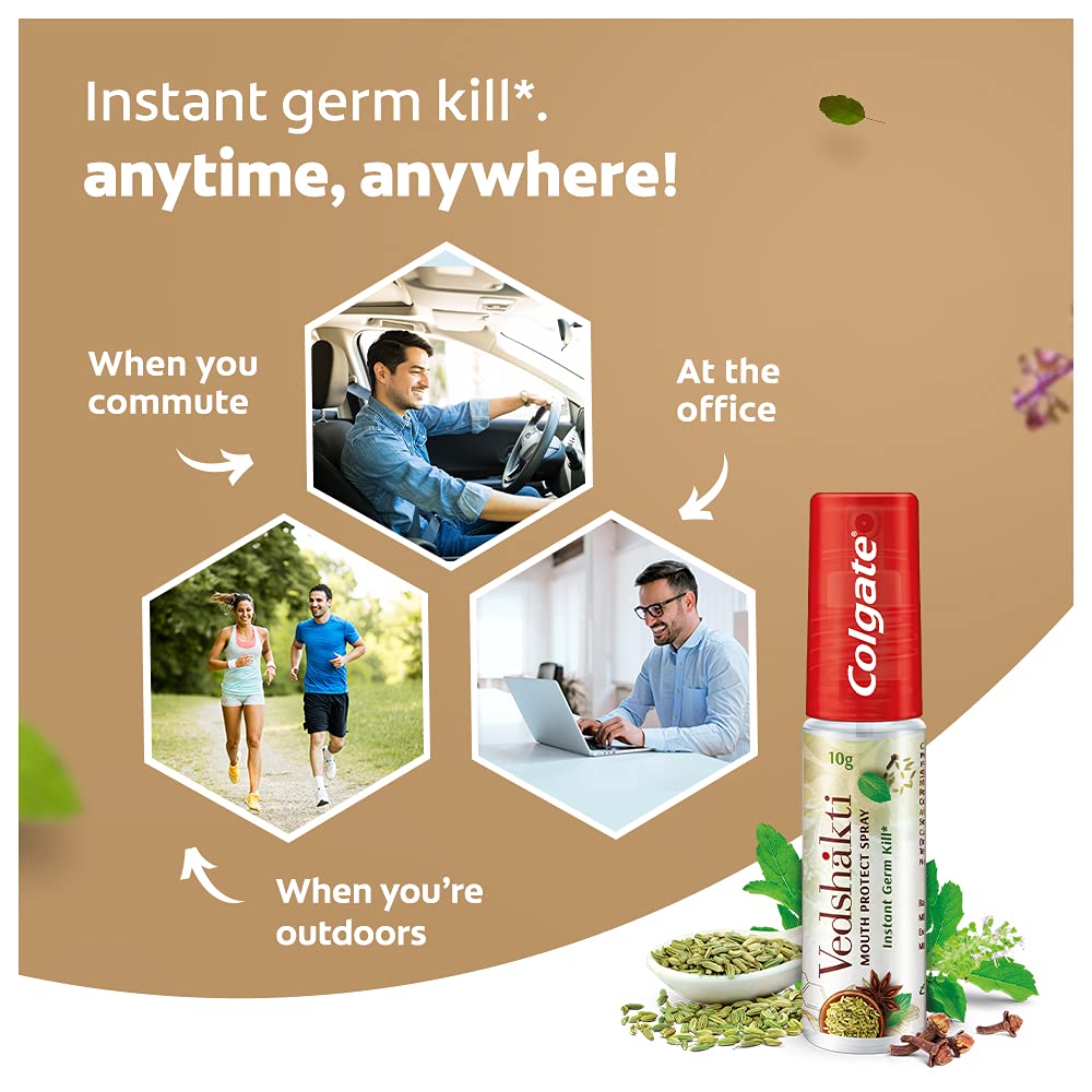 Colgate Vedshakti Mouth Protect Spray – 10gm For controlling germ build-up, long-lasting freshness with its minty saunf flavour