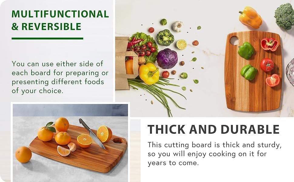 Large Teak Wood Chopping Board 10x14 Inch | Eco-Friendly Natural Wooden, For Kitchen, Meat, Veggies & Fruit, Heavy-Duty Thick Butcher Block
