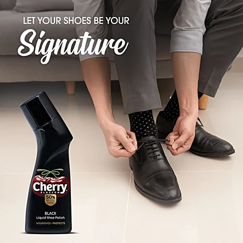 Cherry Blossom Black Liquid Shoe Polish, 75 ml