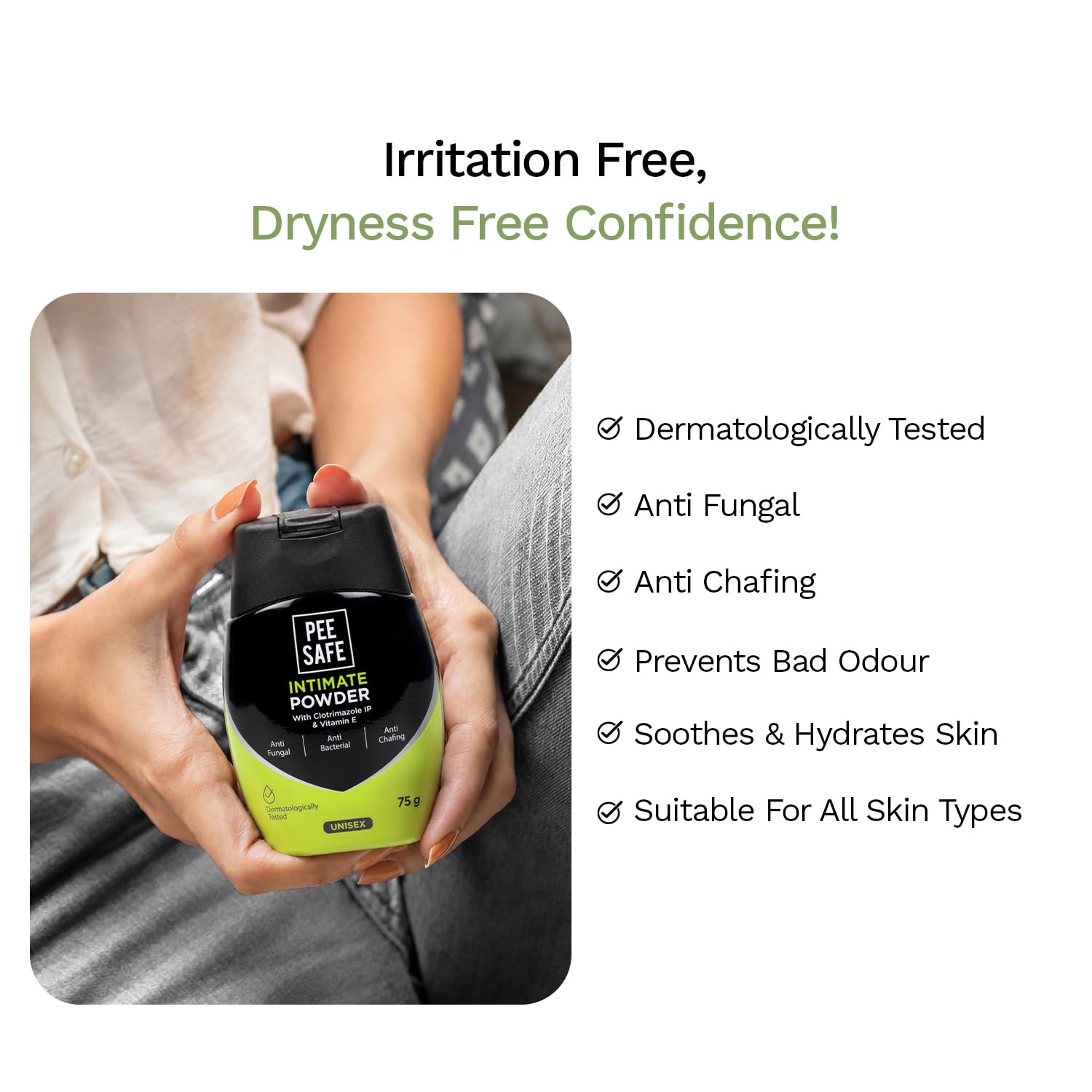 Pee Safe Intimate Powder 75 gm For unwanted moisture from the intimate area, rashes and irritation