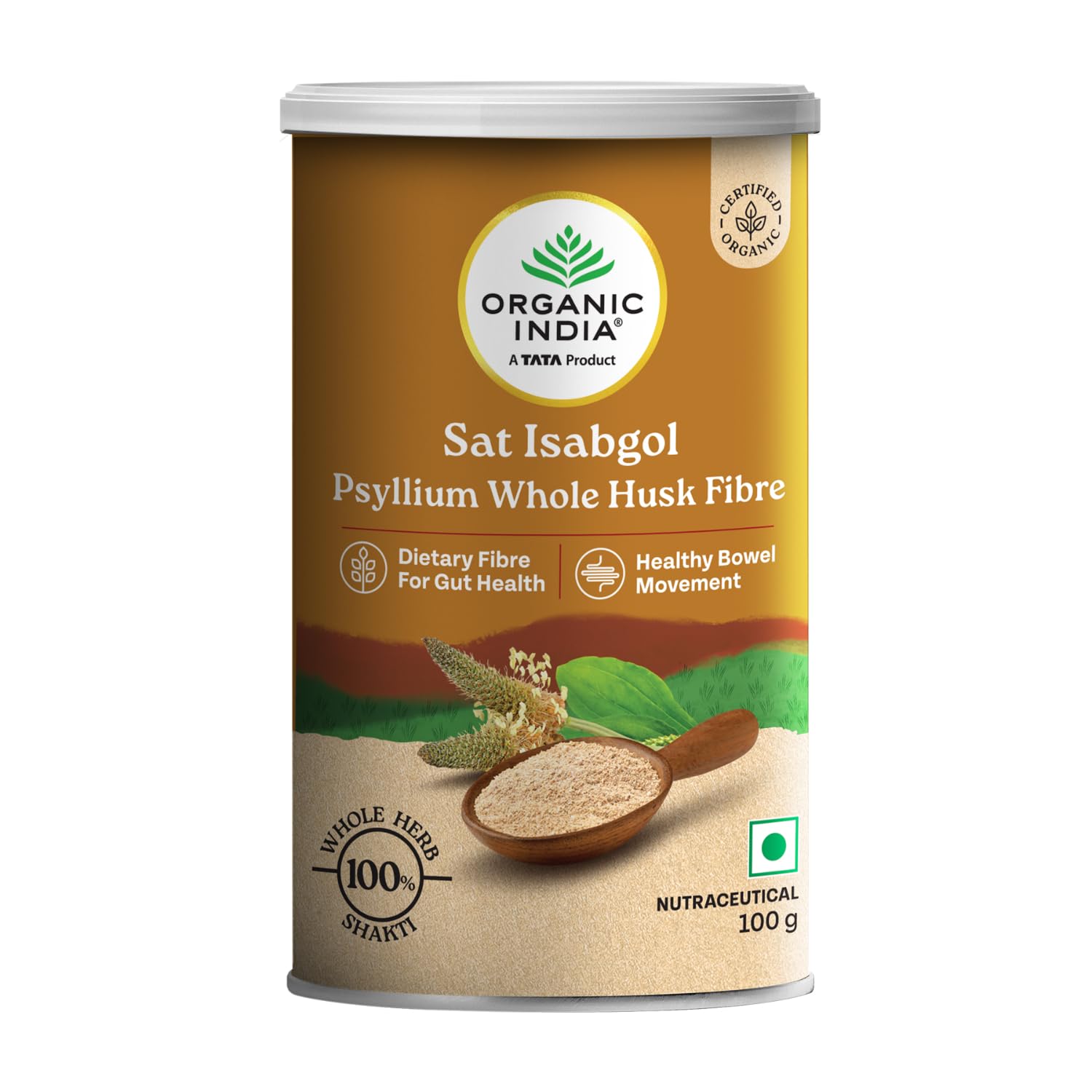 A TATA Product - Organic India Sat Isabgol Psyllium Whole Husk Powder - 100g