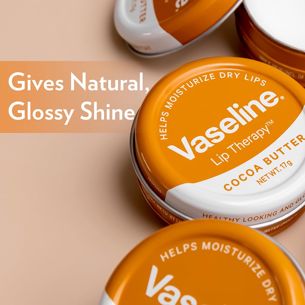 Vaseline Lip Tins Cocoa Butter, 17g | Infused with Cocoa Butter for Hydration & Glossy Shine Softline