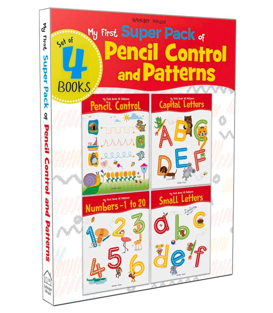 My First Super Boxset of Pencil Control and Patterns : Pack of 4 interactive activity books to practice Patterns, Numbers and Alphabet Hardcover – Sticker Book