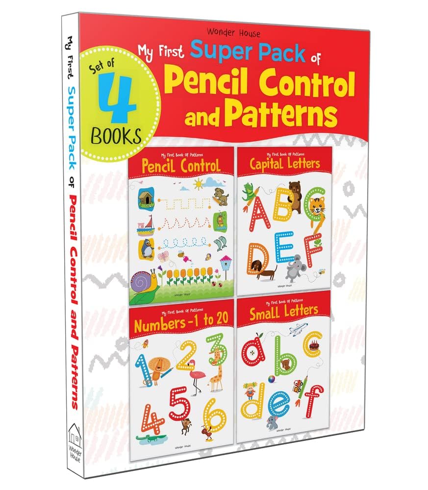 My First Super Boxset of Pencil Control and Patterns : Pack of 4 interactive activity books to practice Patterns, Numbers and Alphabet Hardcover – Sticker Book