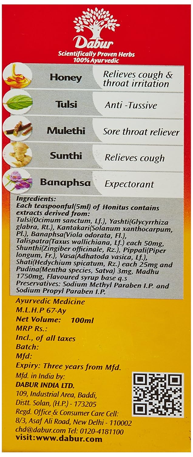 Dabur Ayurvedic Honitus Cough Syrup (100ml) cough and cold throat