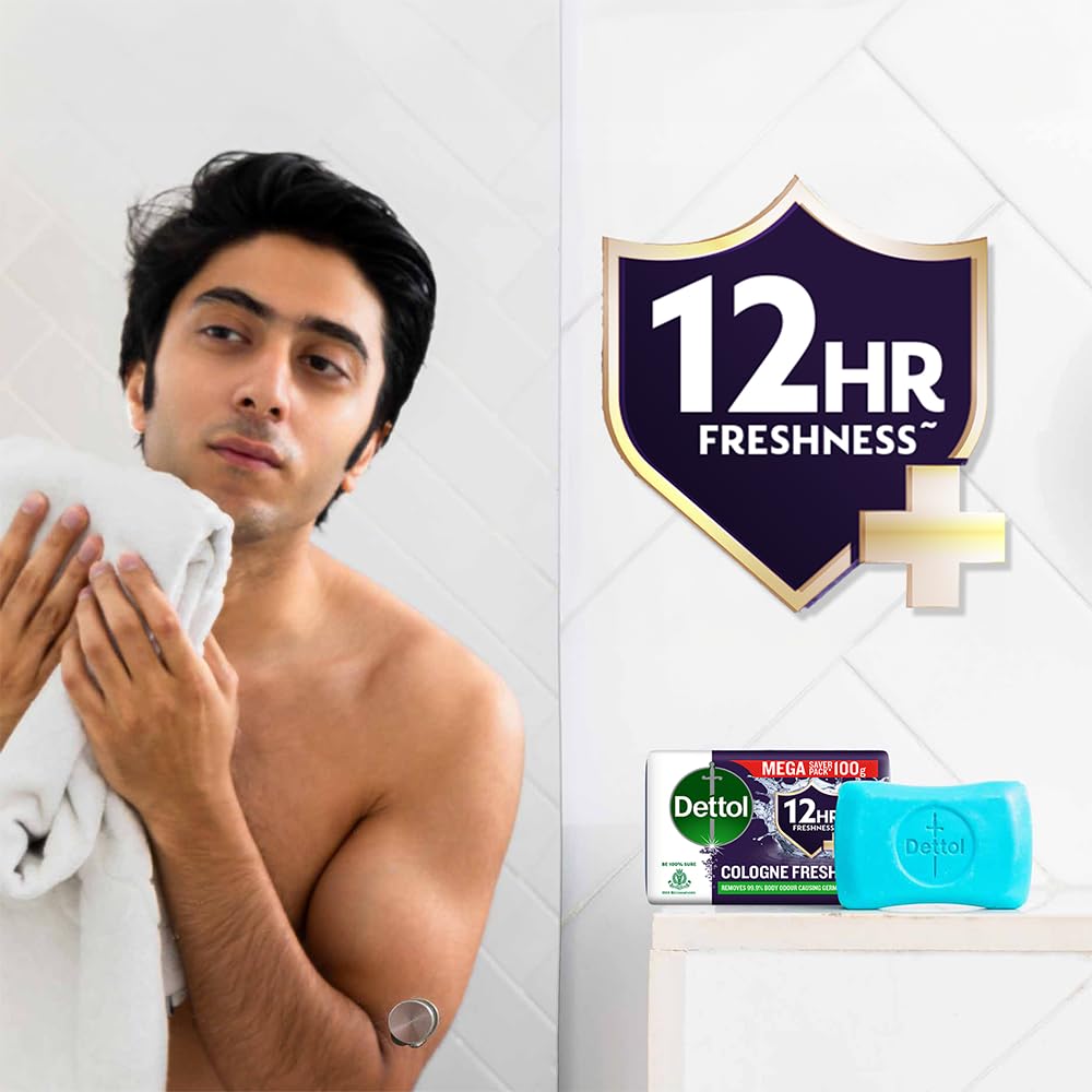 Dettol Cologne Fresh Bathing Soap Bar with 12hr Freshness 150g Pack of 4, (600gm)