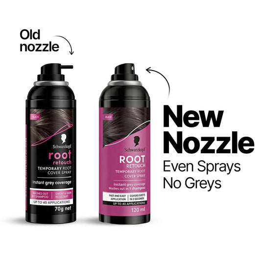 Schwarzkopf Root Retouch Instant Grey Hair Concealer Spray Sweat And Rain Resistant, Matte Finish Perfect Coverage | Upto 40 Fast and Easy Applications | Unisex| For All Hair Types, Black, 120ML