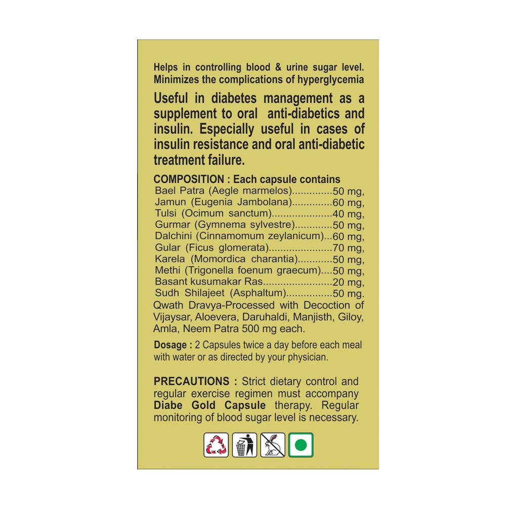 Basic Ayurveda Diabe Gold Capsule 40 Capsules For diabetes, blood and urine sugar levels