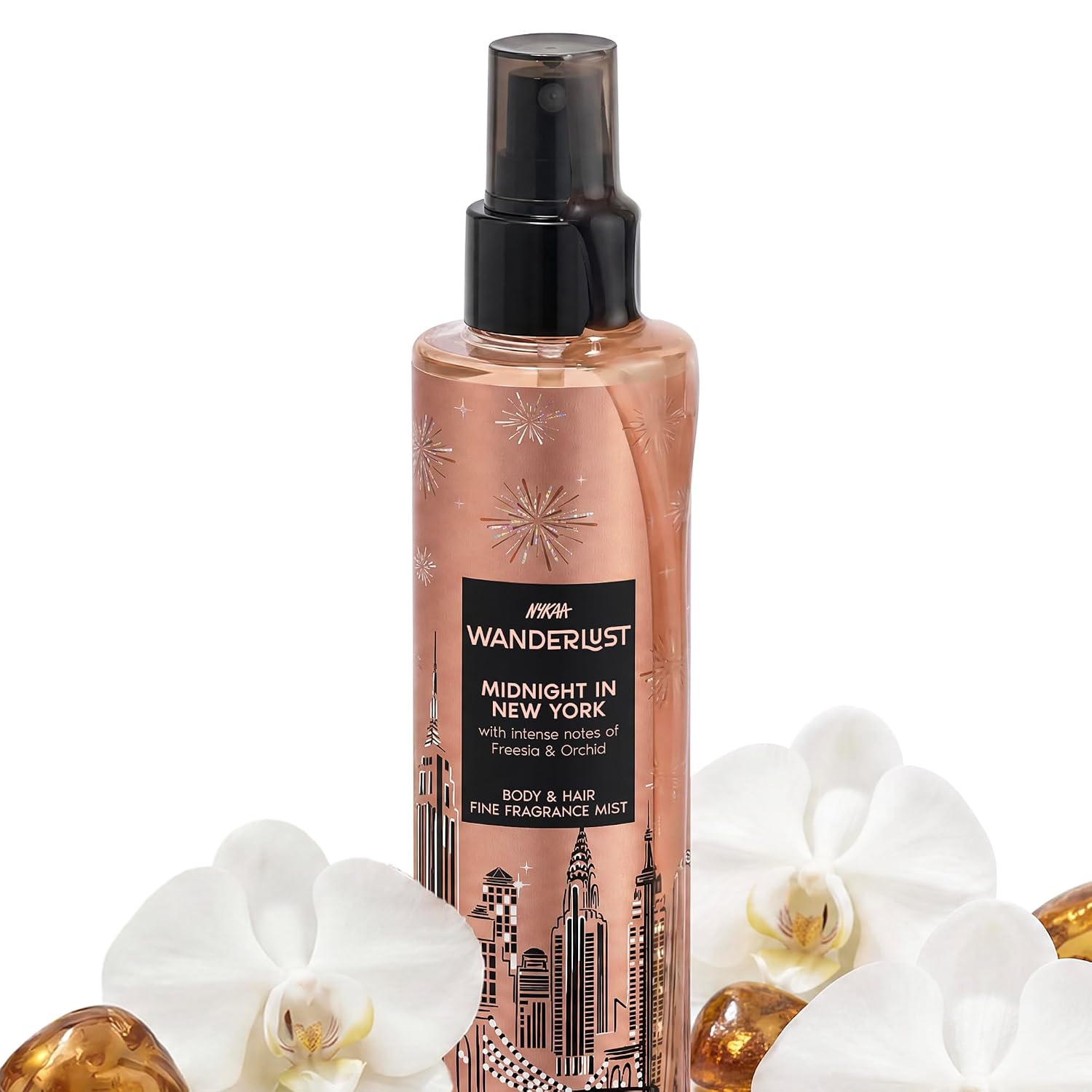 Nykaa Wanderlust Midnight in New York Body & Hair Fine Fragrance I | Perfume Mist for Women – 200 ml I Orchid & Musk |