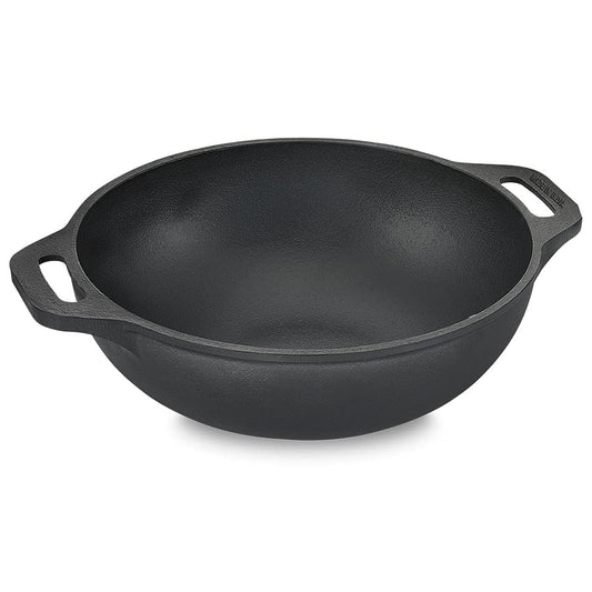 Premium Cast Iron Kadai 9 Inch/25 Cm, Ready to Use Deep Frying Kadhai 2.7 kg, Naturally Nonstick Cast Iron Kadai with 2 Loop Handles, 100% Pure and Toxin-Free kadhai