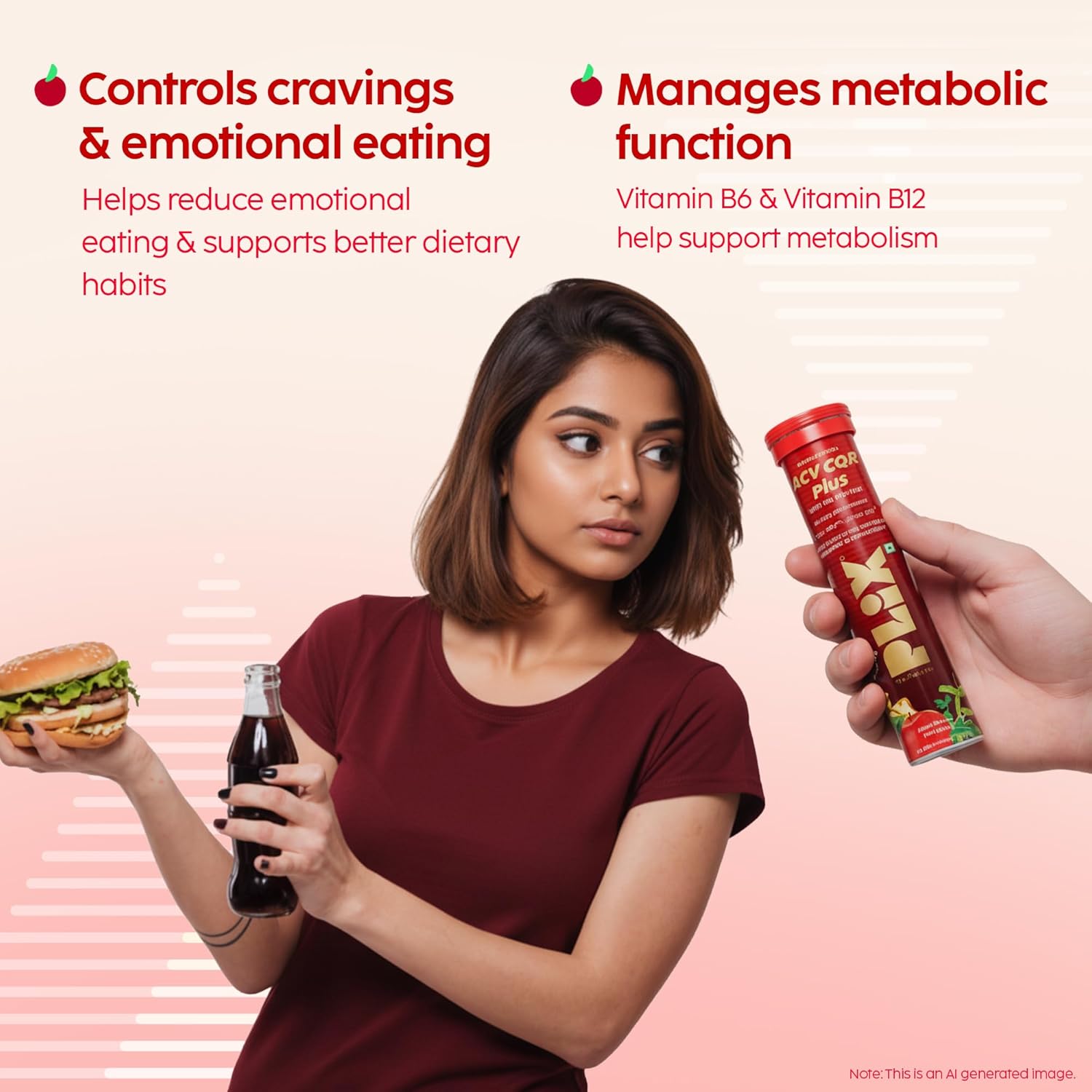 PLIX ACV CQR Plus Effervescent | Clinically Studied CQR-300® & Apple Cider Vinegar | Supports Fat Reduction, Waist & Hip Slimming, Metabolism & Appetite Control | 15 Effervescent Tablets Per Tube | Pack of 4