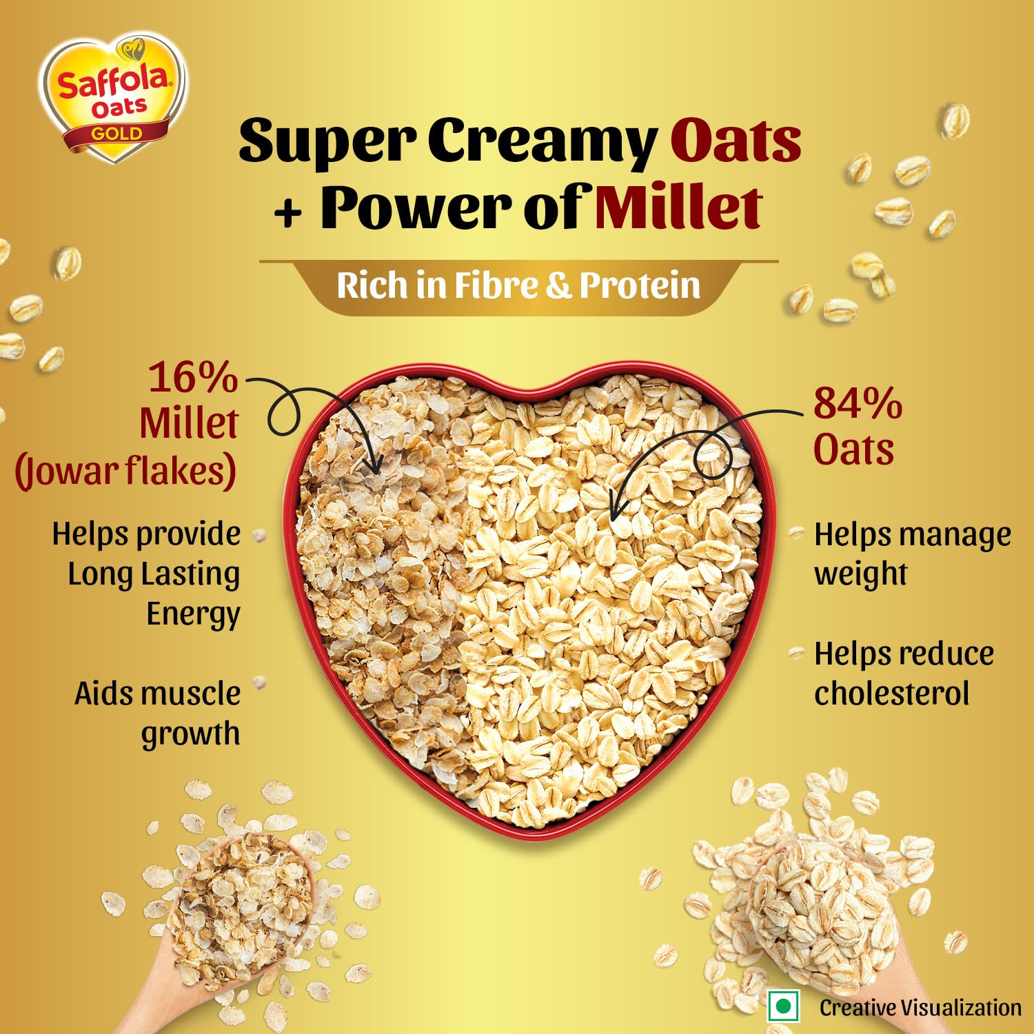 Saffola Oats Gold, Rolled Oats with Jowar Millet | 1500g | High Protein & Fibre | Healthy Cereal for weight loss