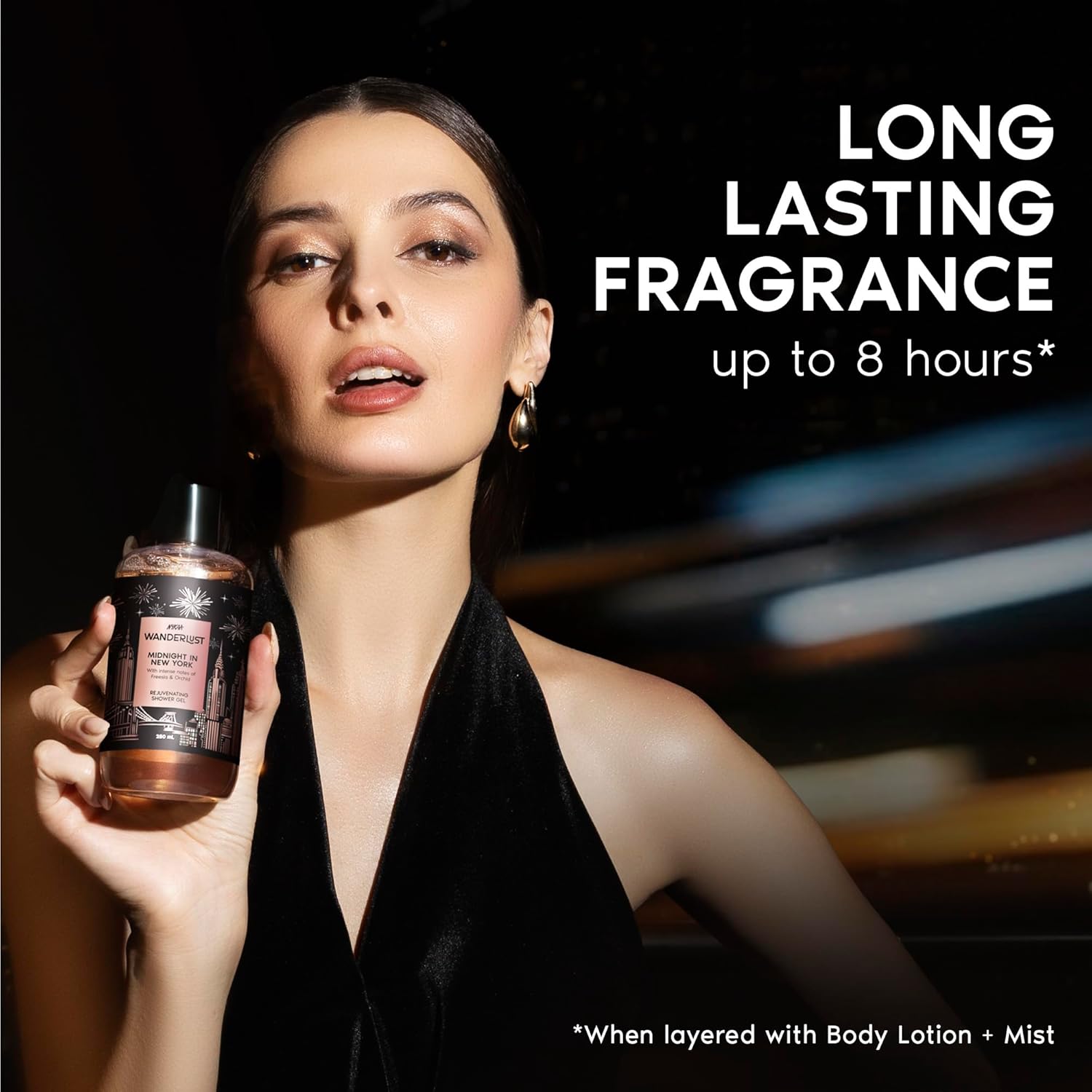 Nykaa Wanderlust Midnight in New York Hydrating Body Wash - Orchid & Musk Scented Body Cleanser with Niacinamide & Vit. E - 250ml Shower Gel for Men and Women