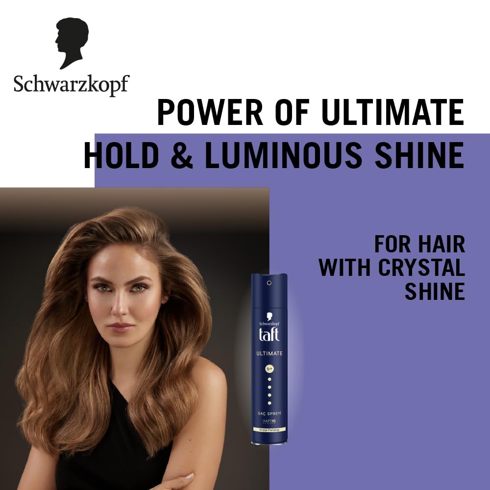 TAFT Schwarzkopf Ultimate Hair Spray For Hair With Crystal Shine | Hold 5+ For 72H hold | Protects From Wind And Humidity | No Stickiness | Easy To Brush Out | For Salon Like Finish - 250Ml. |