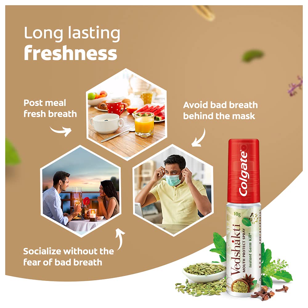 Colgate Vedshakti Mouth Protect Spray – 10gm For controlling germ build-up, long-lasting freshness with its minty saunf flavour
