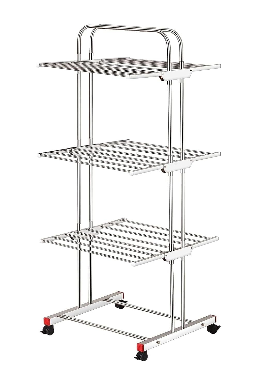 3 Tier 304 Stainless Steel Foldable Cloth Dryer Stand | Heavy Duty Rust-Proof Movable Clothes Drying Rack for Balcony & Indoor Use
