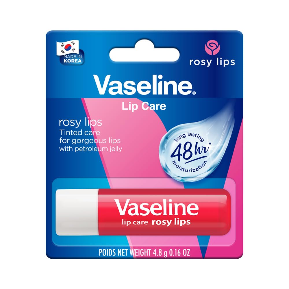 Vaseline Lip Care | Rosy Lips Tinted Lip Balm Stick | up to 48Hr moisturization | with almond oil & rose extract | made in South Korea | 4.8g