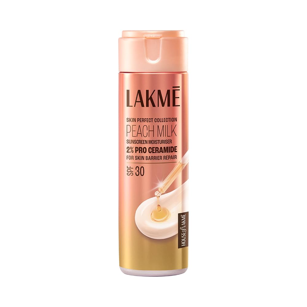 Lakme Peach Milk Moisturiser SPF 30 with 2% Pro-Ceramide | Daily UV Defense, Hydrating & Skin Barrier Repair Face Cream | Lightweight, For Dry, Normal, Oily & Sensitive 120ml