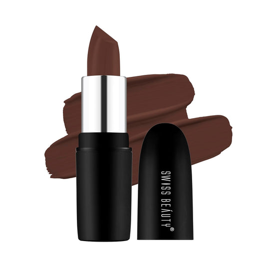 Swiss Beauty Pure Matte Creamy Lipstick | Non-drying, Highly pigmented Lipstick | Shade- Coffee, 3.8gm|