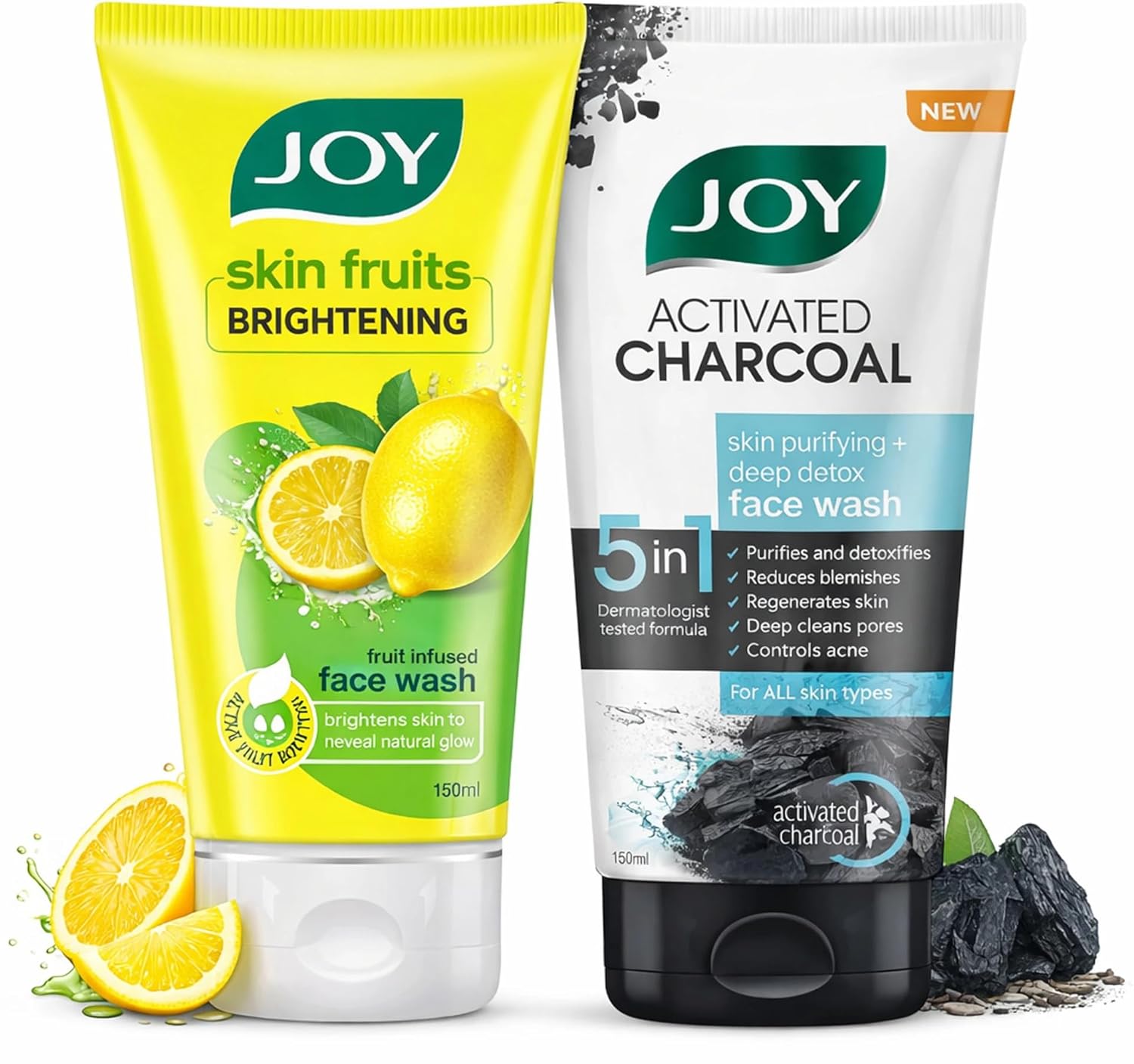 Joy Face Wash Combo Lemon Brightening & Charcoal Deep Clean 150ml x2