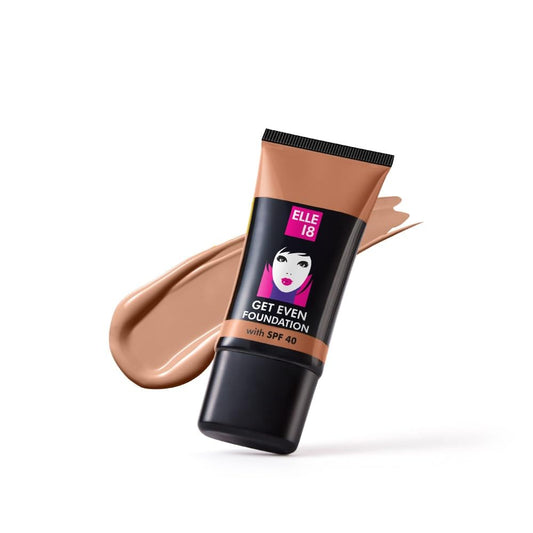 ELLE 18 Get Even Foundation, Natural Coral, Matte Finish, 27 ml, for Long-Lasting Radiance, with SPF 40 & Vitamin E, Medium to Buildable Coverage, Moisturising Formula, 27 ml