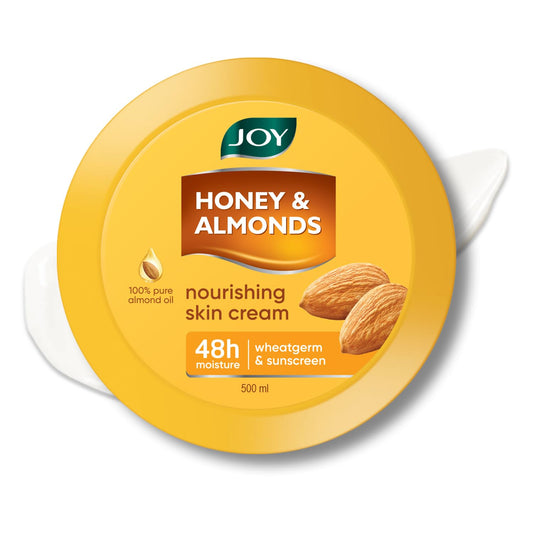 Joy Honey & Almonds Deep Nourishing Moisturizer for Dry Skin | Skin Cream for Face, Hands & Body | Contains Natural Sunscreen for Glowing Skin | Retains Natural Moisture Balance, 500ml