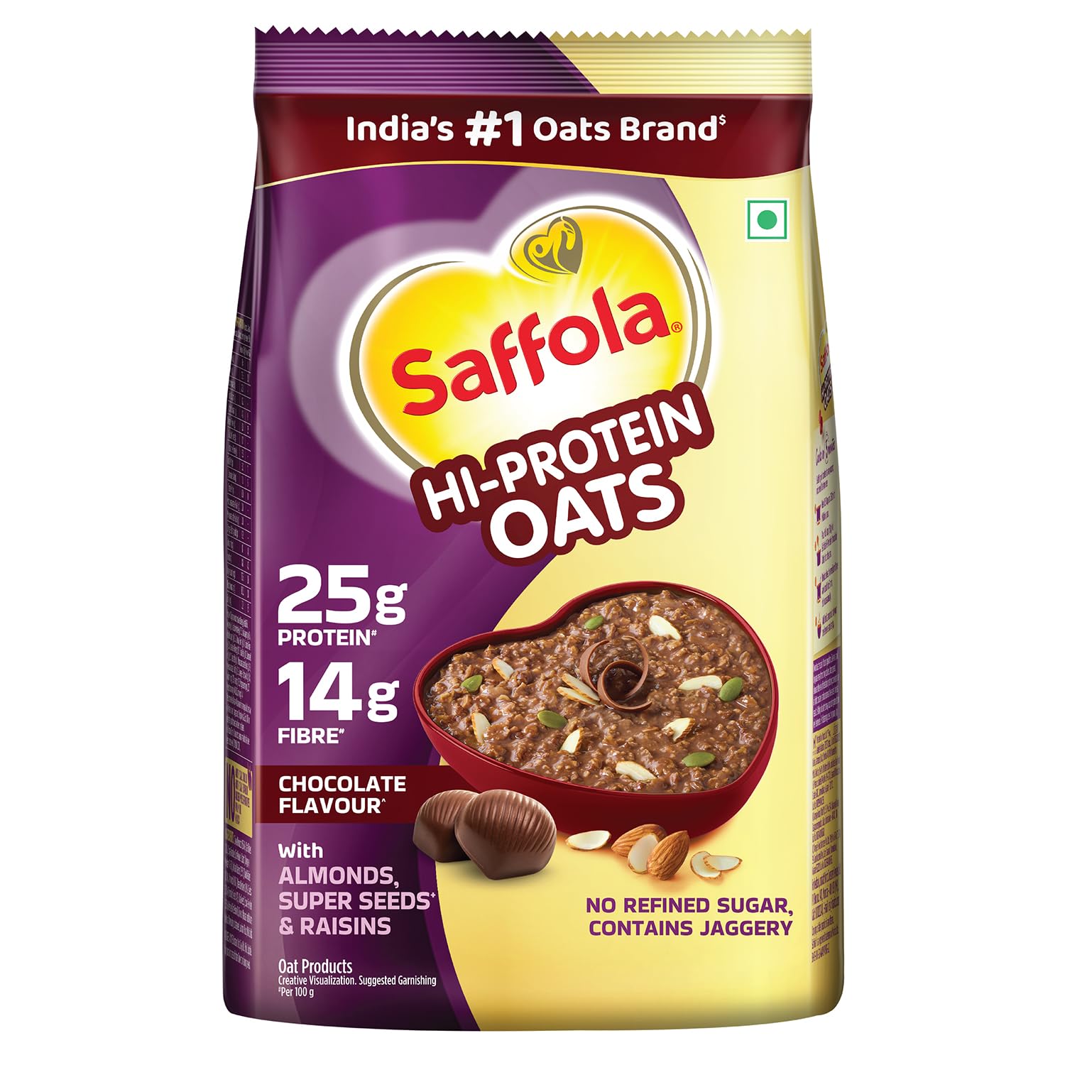 Saffola 25g High Protein Oats | 14g High Fibre | 1kg | Chocolate flavour | No Refined Sugar |