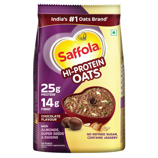 Saffola 25g High Protein Oats | 14g High Fibre | 1kg | Chocolate flavour | No Refined Sugar |