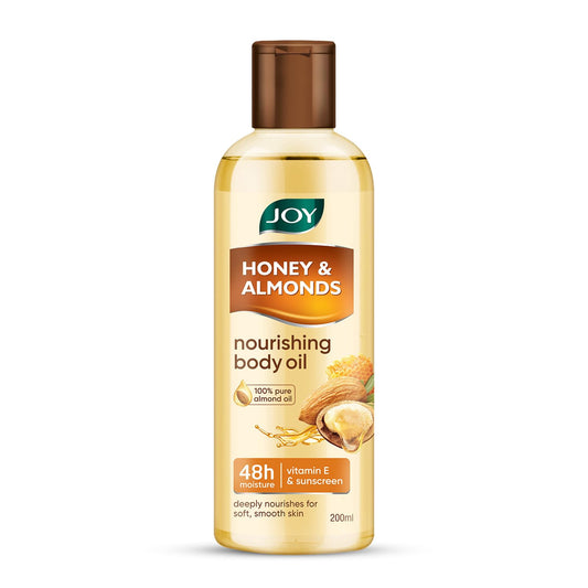 Joy Honey & Almonds Body Oil – After-Bath Daily-Use Badam Massage Oil with Vitamin E & Sunscreen | Full-Body Relaxation, Dry-Skin & Winter Moisture | 200 ml