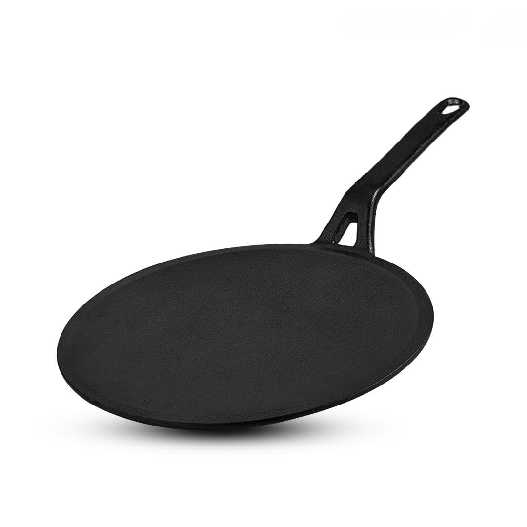 Pre-Seasoned Cast Iron Roti, Chapati Tawa, Dosa Tawa with Handle, Dosa Kallu,Tawa Pan, Cast Cookware, Toxin-Free, No Chemical Coating, Black -(26cm/10inch)-A3
