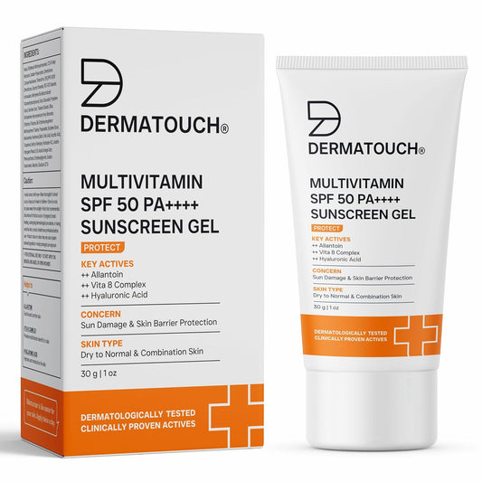 DERMATOUCH Multivitamin SPF 50 PA++++ Sunscreen Gel | Broad Spectrum UVA-UVB Protection | Zero White Cast | Helps Reduce Sun Damage & Skin Barrier Protection | For All Skin Types | 30g