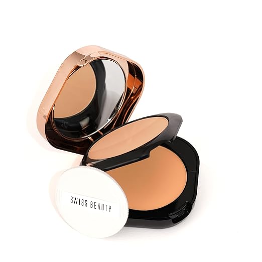 Swiss Beauty Double Duty Compact Powder | 2-in-1 Compact for Day to Night | Buildable Coverage | With Vitamin E & Hyaluronic Acid | 18g, Shade- 4. Amber Dusk/Radiant Dusk