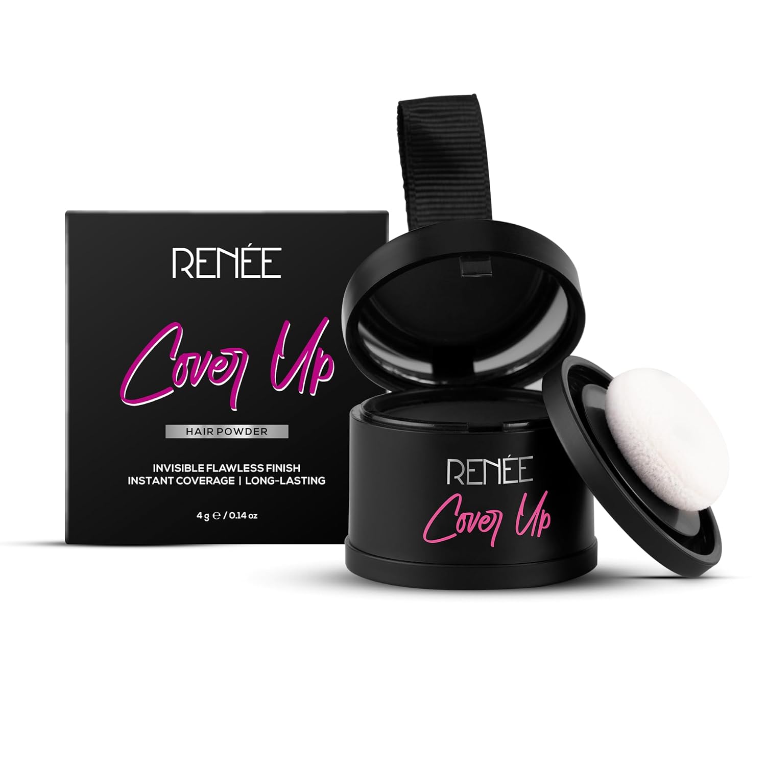 RENEE Cover-Up Hair Powder - Black | Covers Grey Roots & Bald Spots Instantly | Highly Pigmented, Fuller & Denser Look | Long-Lasting | Matte Finish | Fine Powder | Flawless Application | 4gm