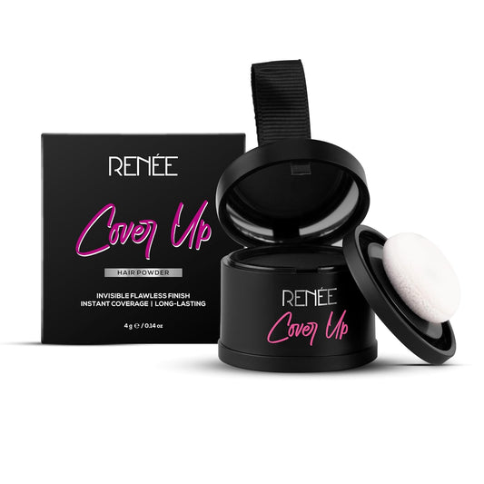 RENEE Cover-Up Hair Powder - Black | Covers Grey Roots & Bald Spots Instantly | Highly Pigmented, Fuller & Denser Look | Long-Lasting | Matte Finish | Fine Powder | Flawless Application | 4gm