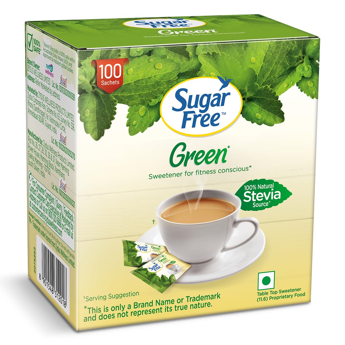 Sugar Free Green Stevia, 100 Sachet |100% Plant-based Natural Sweetener | 100% Natural Meethi Tulsi (Stevia) leaves| Sweet like Sugar but with zero calories