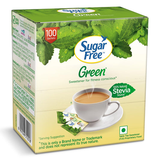 Sugar Free Green Stevia, 100 Sachet |100% Plant-based Natural Sweetener | 100% Natural Meethi Tulsi (Stevia) leaves| Sweet like Sugar but with zero calories