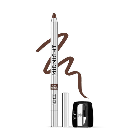 RENEE Midnight Kohl Pencil- Brown | Waterproof, Smudge-proof Kajal With Sharpener | Matte Finish, Long-lasting Upto 24 Hours | One-swipe Application With Vitamin E | 1.5 g