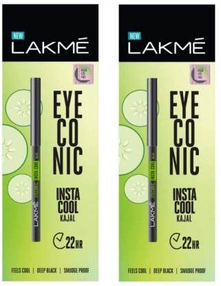 LAKMÉ Eyeconic Insta Cool Kajal, Matte Finish Pencil (Pack Of 2) (Black)