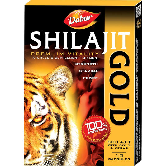 Dabur Ayurvedic Shilajeet Gold (10caps) for Cures chronic respiratory diseases, cough, and cold