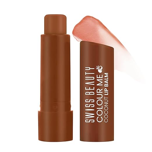 SWISS BEAUTY Colour Me Tinted Lip Balm with 12 Hours of Hydration|For Dry & Chapped Lips|With SPF 15, Shea Butter and Vitamin E|Long Lasting Glossy Finish | Shade- Coconut Blast, 4.5g