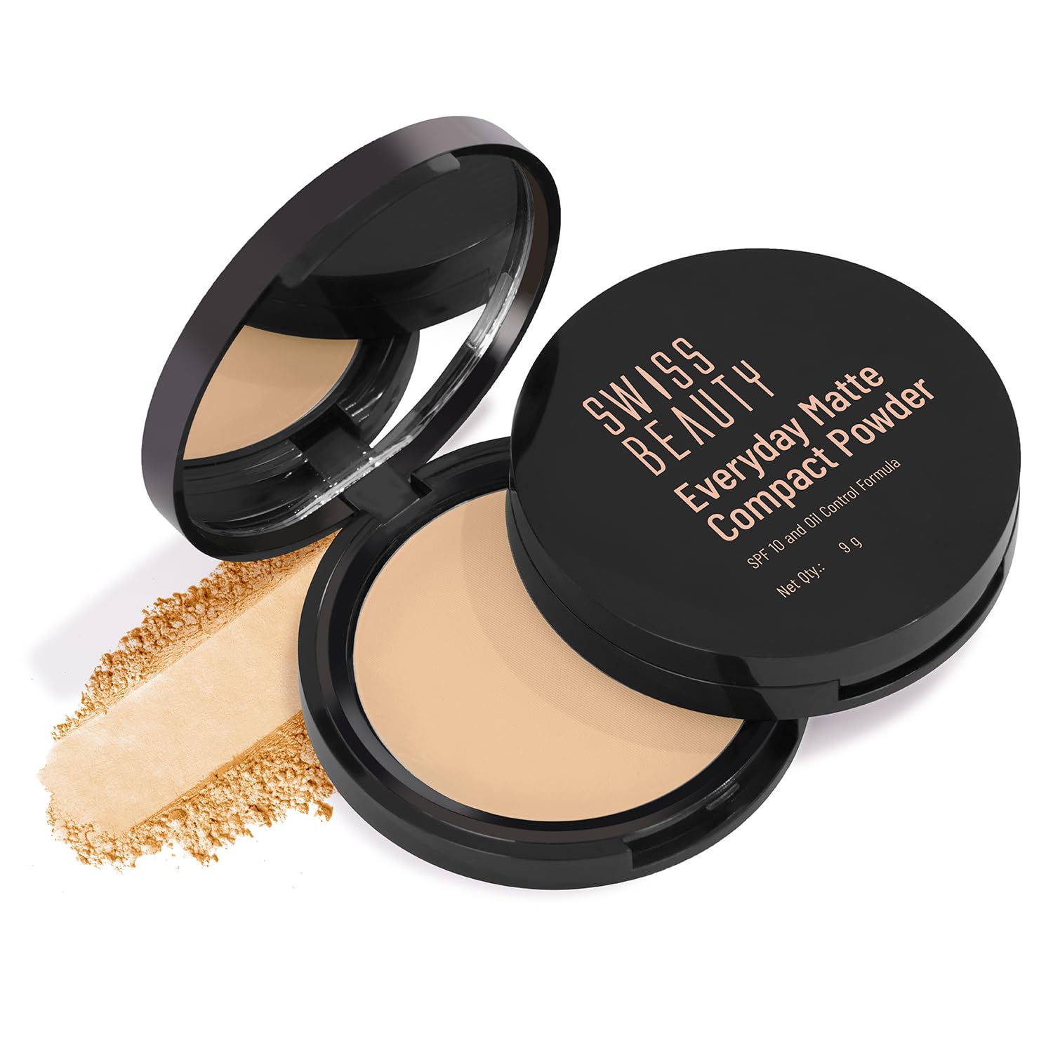 SWISS BEAUTY All Everyday Matte Compact with SPF 10 | Oil-Control Formula | Blurs Pores | Soft-Focus Finish | Enriched with Vitamin E | Shade- 06 Hazel, 9g