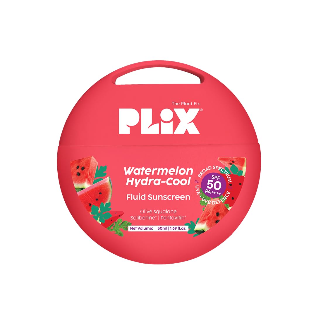 PLIX – The Plant Fix Watermelon Hydra-Cool Fluid Sunscreen with SPF 50 | PA++++ | Soliberine®, Pentavitin® & Watermelon Extract | Lightweight, Cooling & No White Cast | 50ml