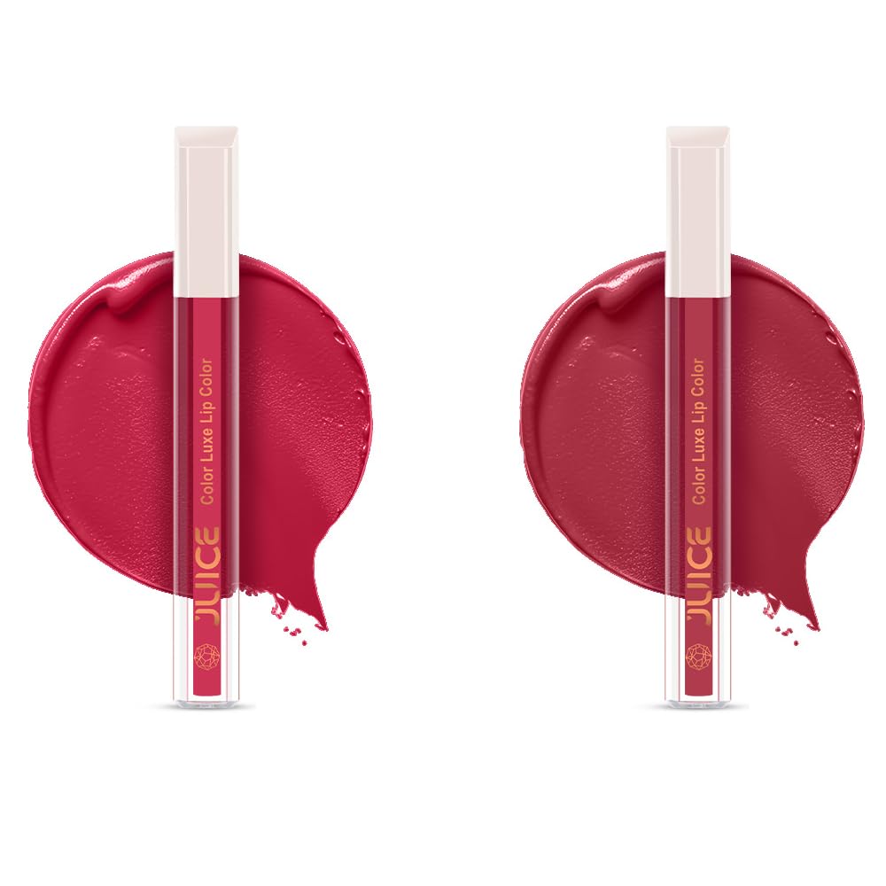 Juice Matte Luxe Lipstick - Vitamin E Enriched, Smudge-Free with Bio Retinol, Moisturizing Lock Technology, SPF 15, Long-Lasting Pack of 2 (Juicy Plum - M05 & Yummy Pink - M13)