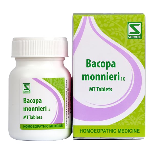 Dr Willmar Schwabe India Homoeopathic Bacopa Monnieri 1X MT Tablets (Brahmi) (20g) for Improve Memory anxiety